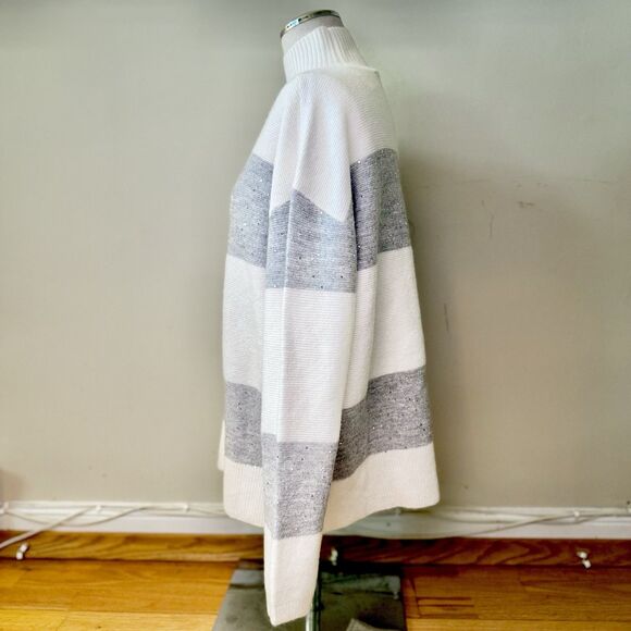 Talbots Women’s Wool Blend Turtleneck Long Sleeve Sweater Sequin Stripe Gray M - Picture 4 of 16